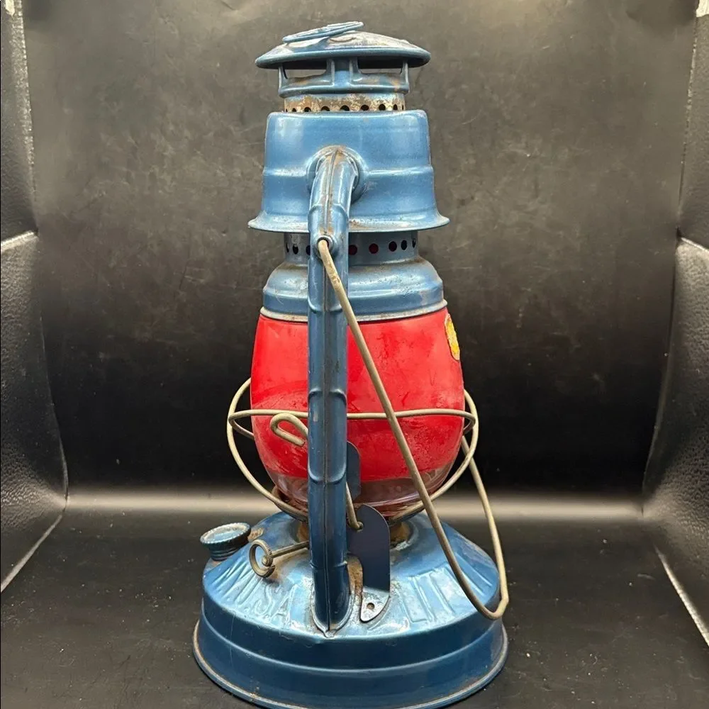Vintage Blue Little Wizard Dietz NY USA Lantern Red Globe Sticker Tag
